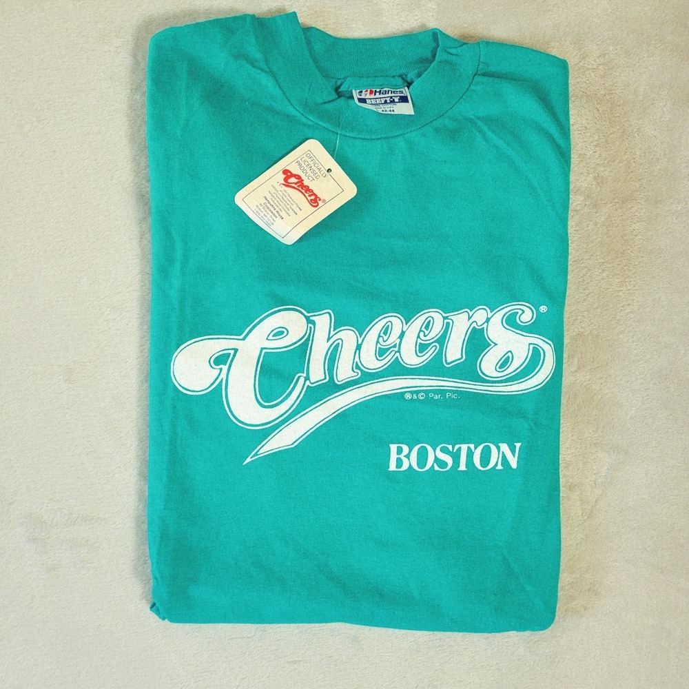 Vintage 90s CHEERS Boston Promo Shirt L Single Stitch Sitcom NWT Hanes Beefy T